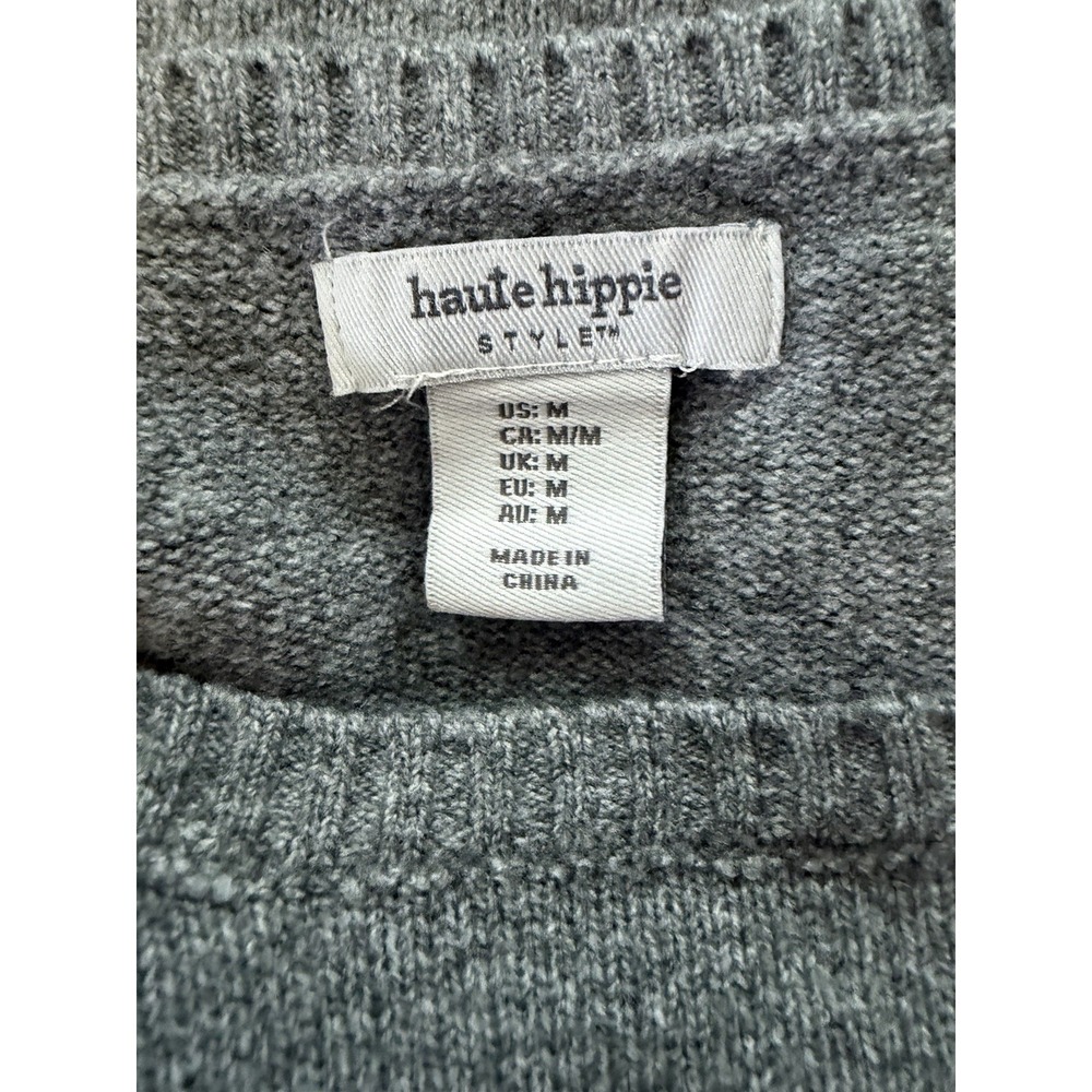 Haute Hippie Cottagecore Grey Floral Butterfly Embroidered Sweater Womens‎ M - Picture 7 of 8